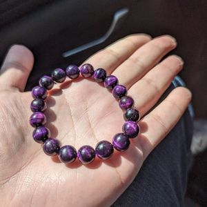 Purple Tiger Eye Bracelet 10mm Natural Stones Stretch Crystals Unisex He…